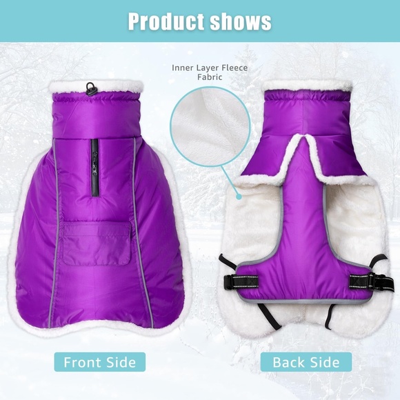 Dog Waterproof & Reflective Dog Winter Coat, Fleece Lining With Harness Hole - L - Picture 2 of 11